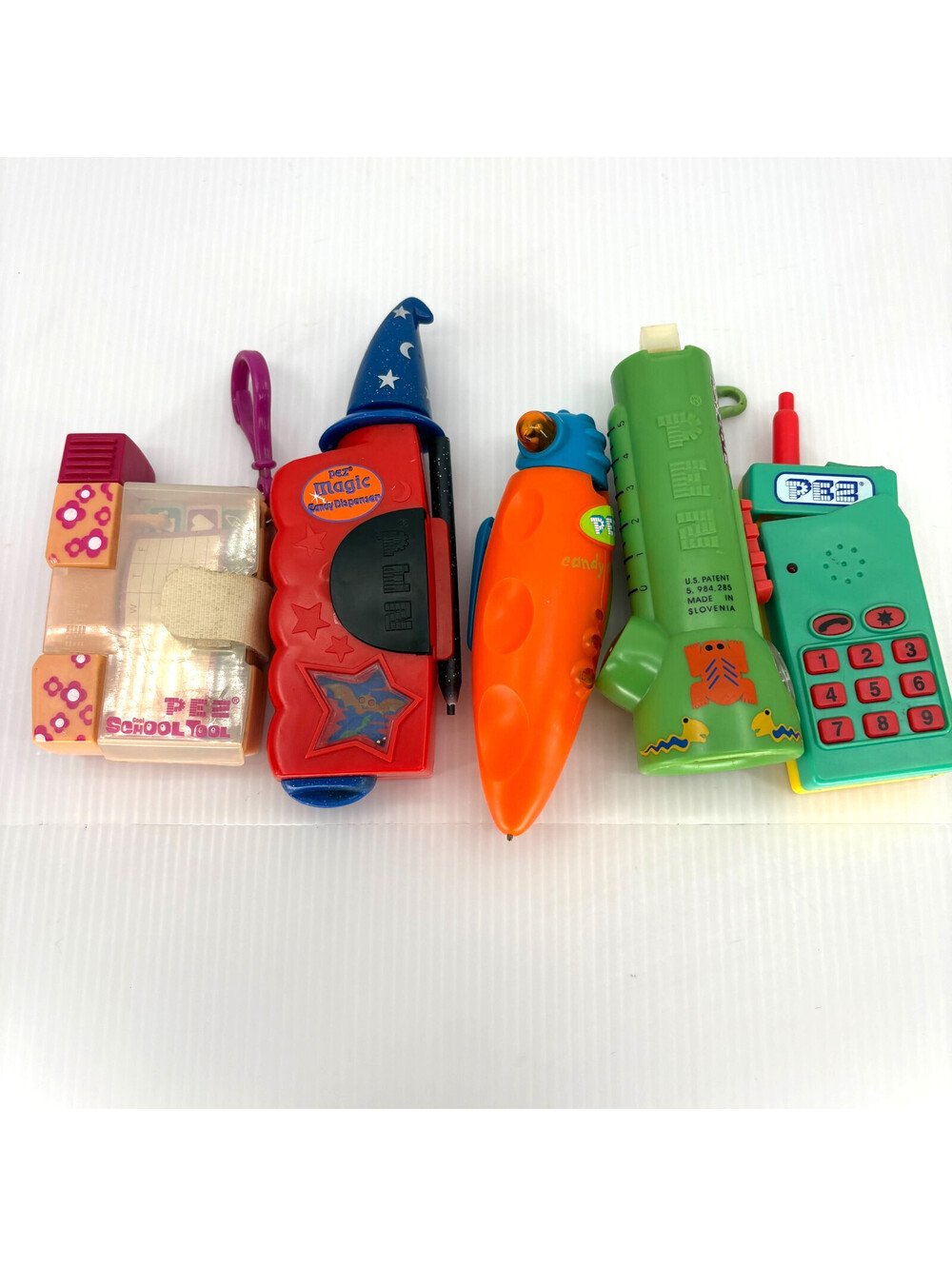 PEZ Novelty School Supply Lot Of 5 Magic Dispenser Candy Pen Phone Flashlight